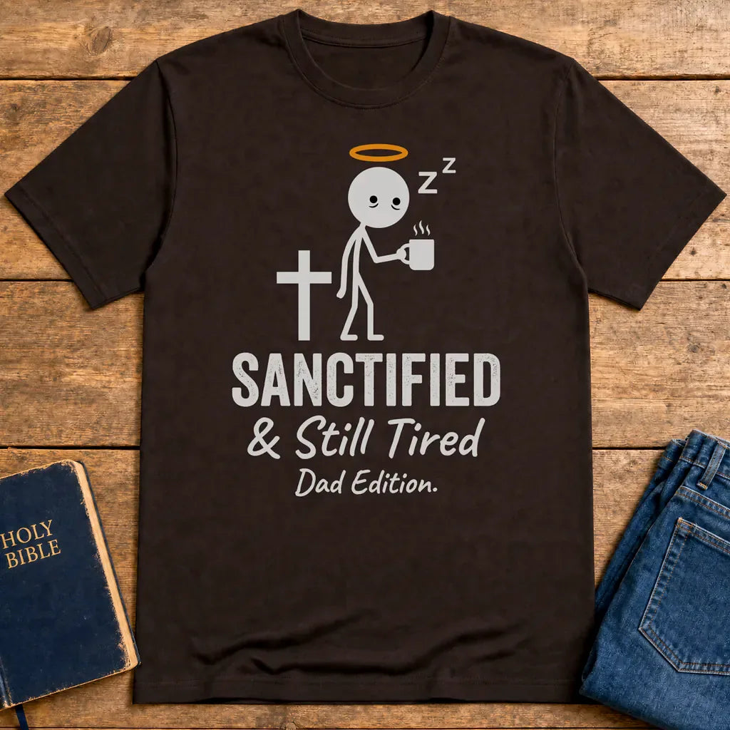 Sanctified & Still Tired Dad Edition T-Shirt - Dark Chocolate