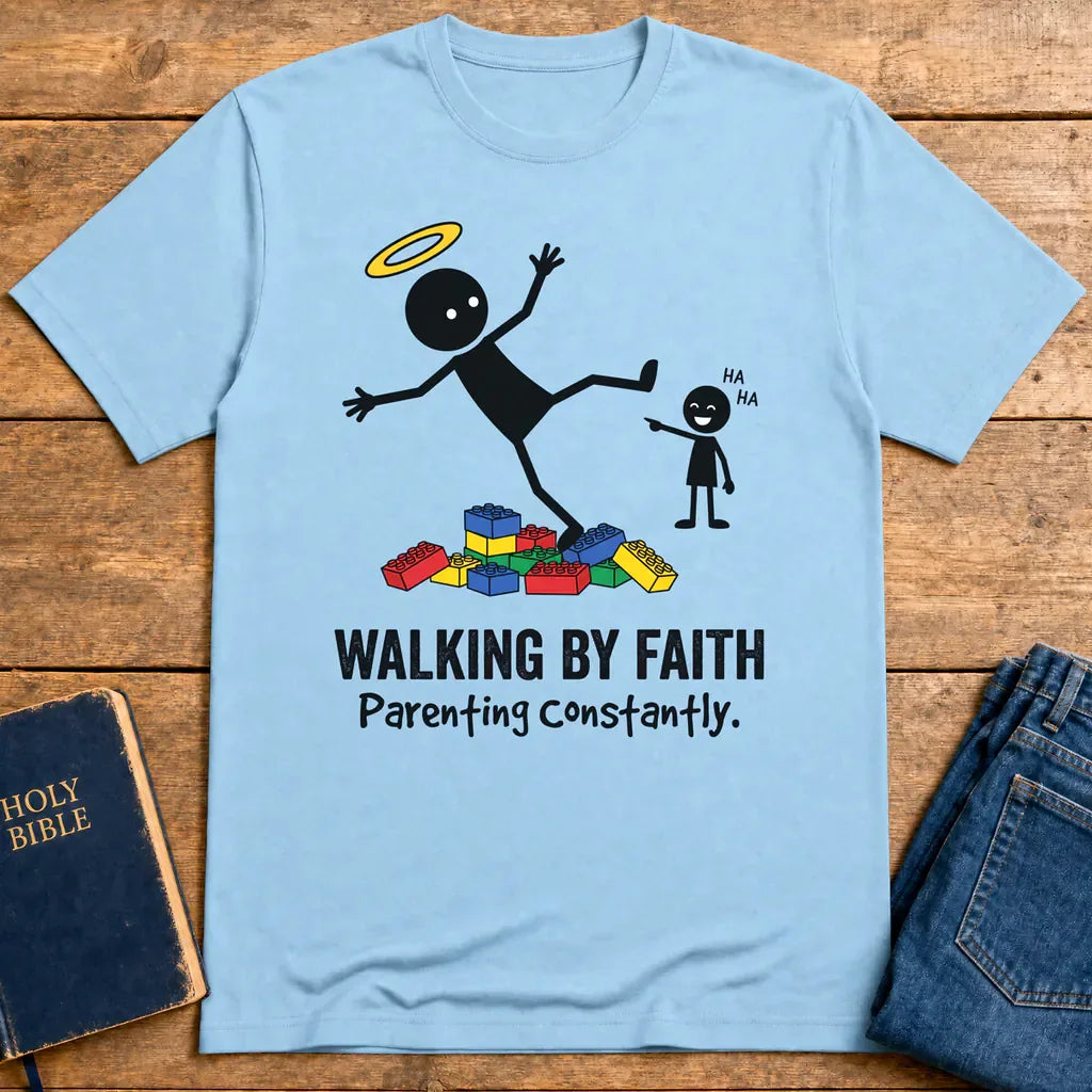 Walking by Faith Parenting T-Shirt - Light Blue