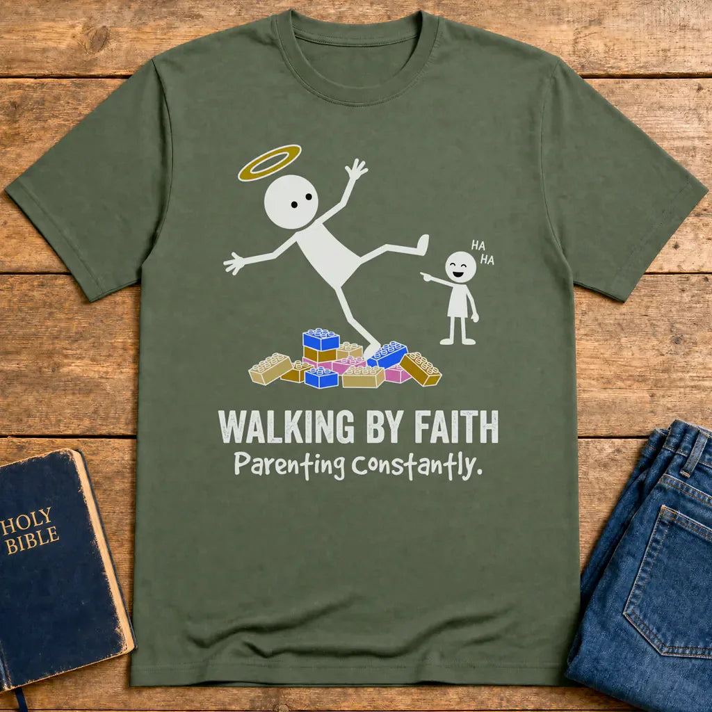 Walking by Faith Parenting T-Shirt - Military Green