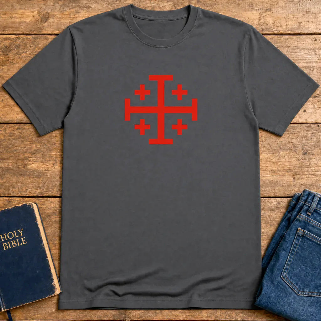 Bold Jerusalem Cross T-Shirt - Charcoal