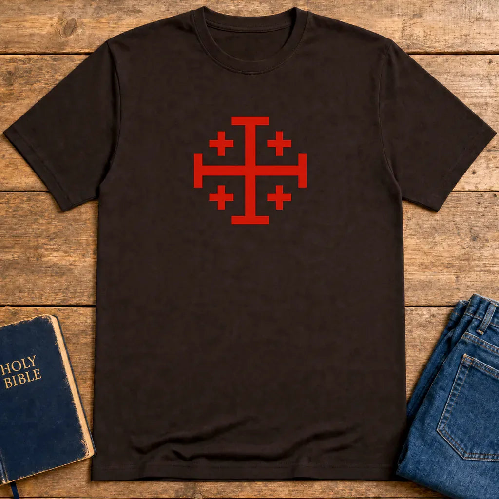 Bold Jerusalem Cross T-Shirt - Dark Chocolate