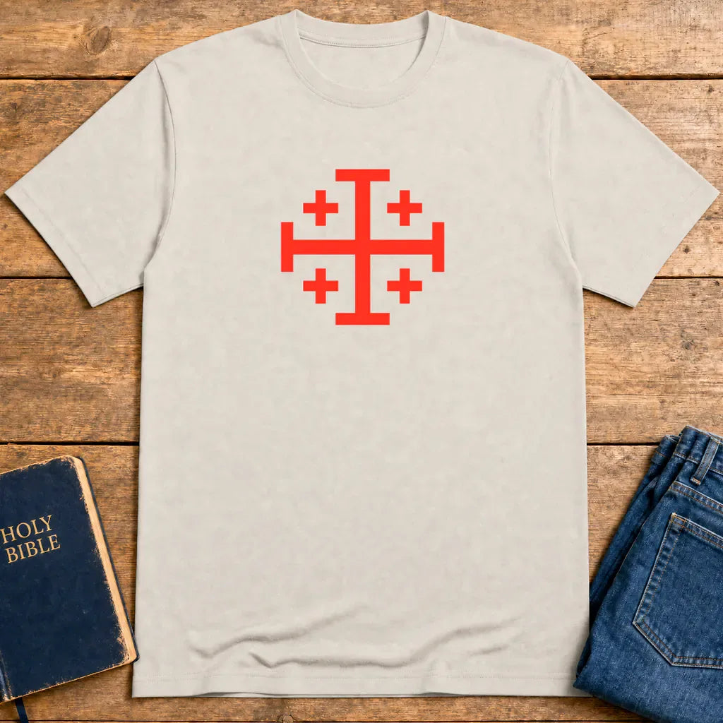 Bold Jerusalem Cross T-Shirt - Ice Grey