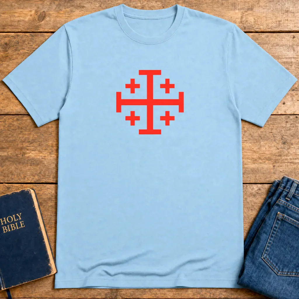 Bold Jerusalem Cross T-Shirt - Light Blue