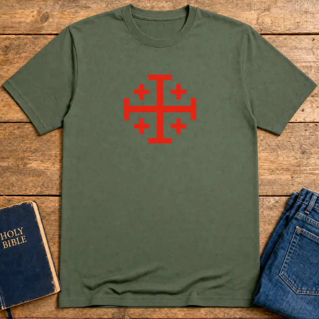 Bold Jerusalem Cross T-Shirt - Military Green