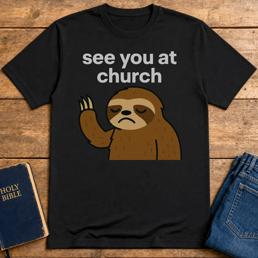 See You at Church Sloth T-Shirt - Black