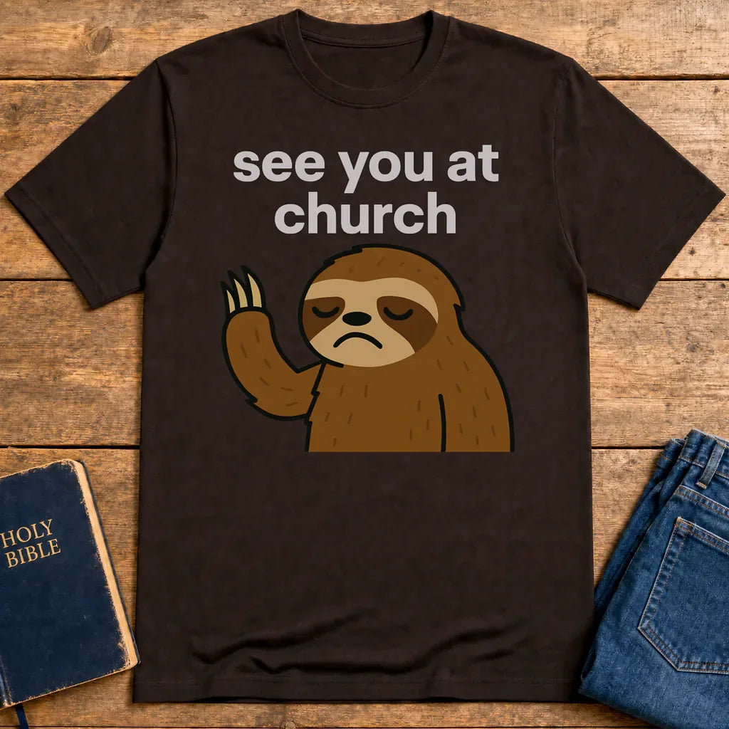See You at Church Sloth T-Shirt - Dark Chocolate