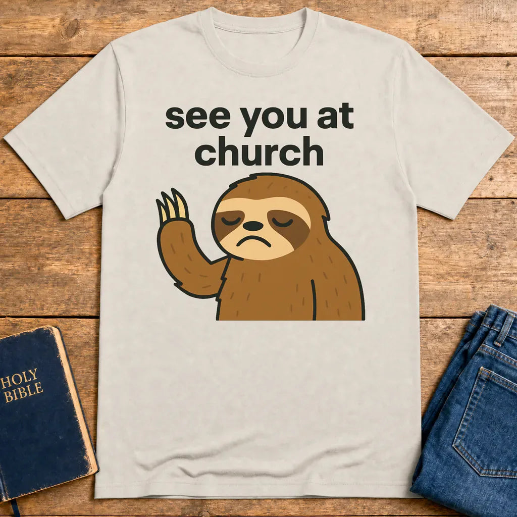 See You at Church Sloth T-Shirt - Ice Grey