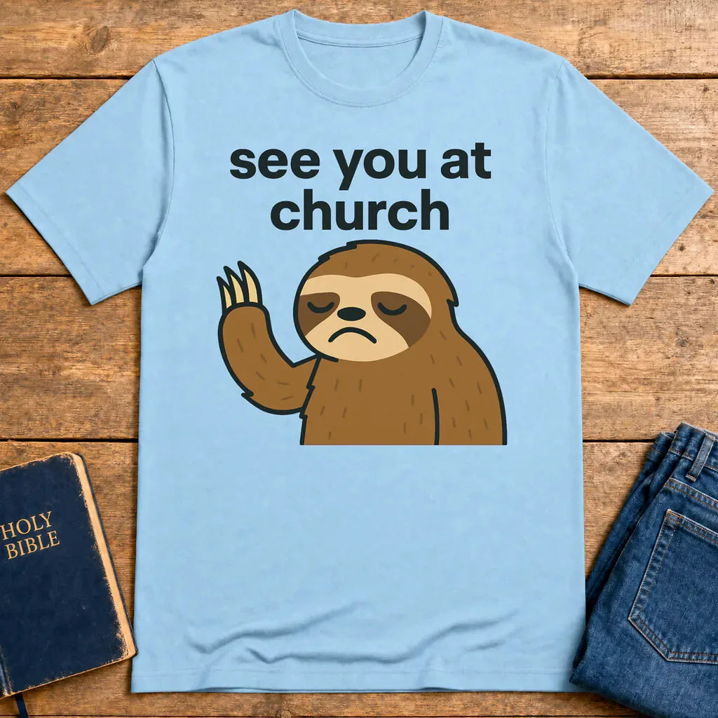 See You at Church Sloth T-Shirt - Light Blue