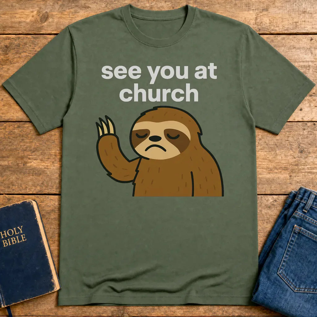 See You at Church Sloth T-Shirt - Military Green