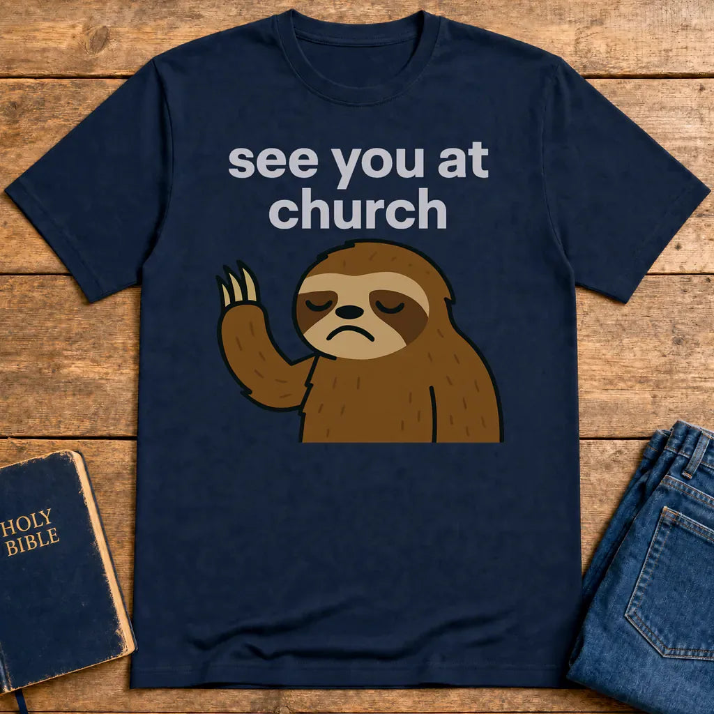 See You at Church Sloth T-Shirt - Navy
