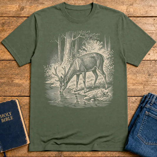 As the Deer Finds Peace T-Shirt - Military Green