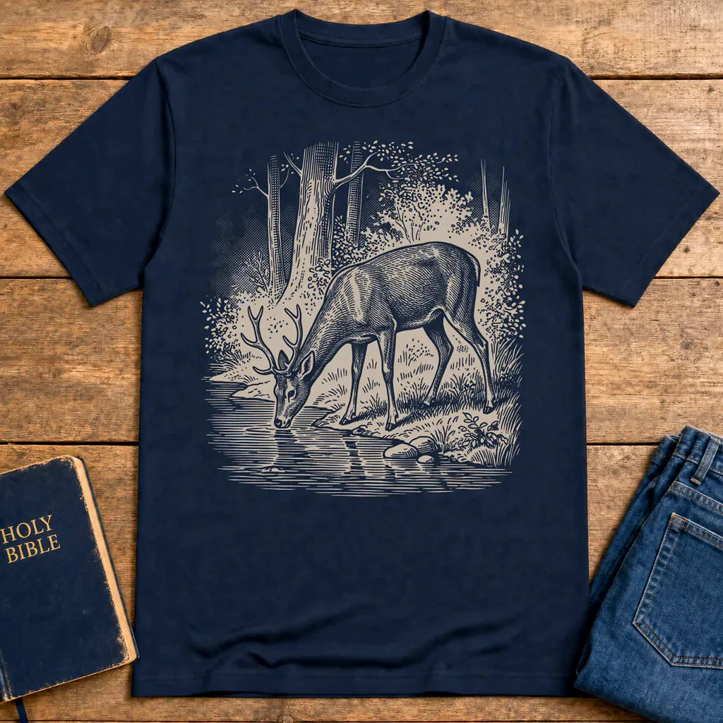 As the Deer Finds Peace T-Shirt - Navy