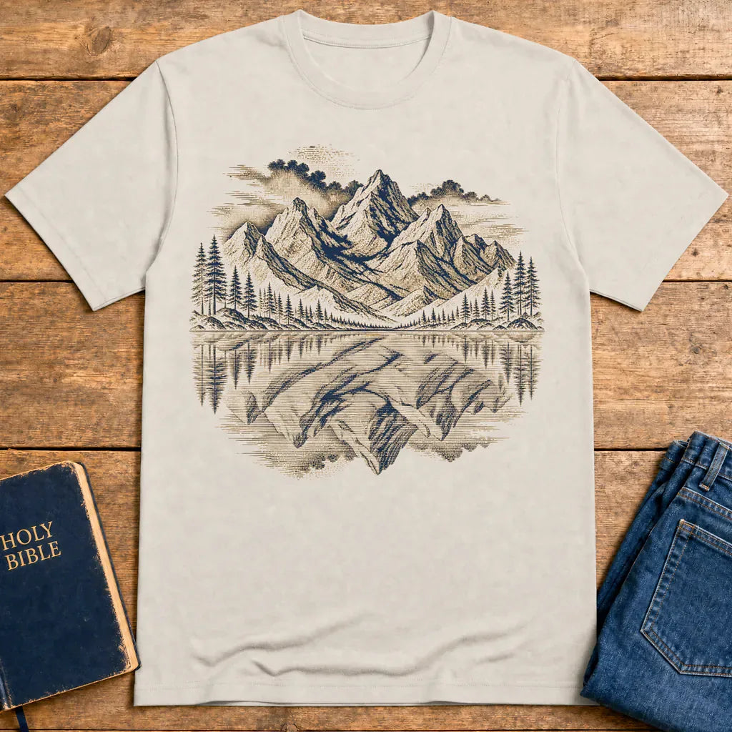 Praying Peaks Reflection T-Shirt - Ice Grey
