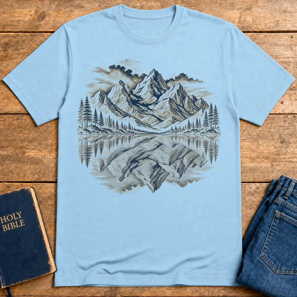 Praying Peaks Reflection T-Shirt - Light Blue