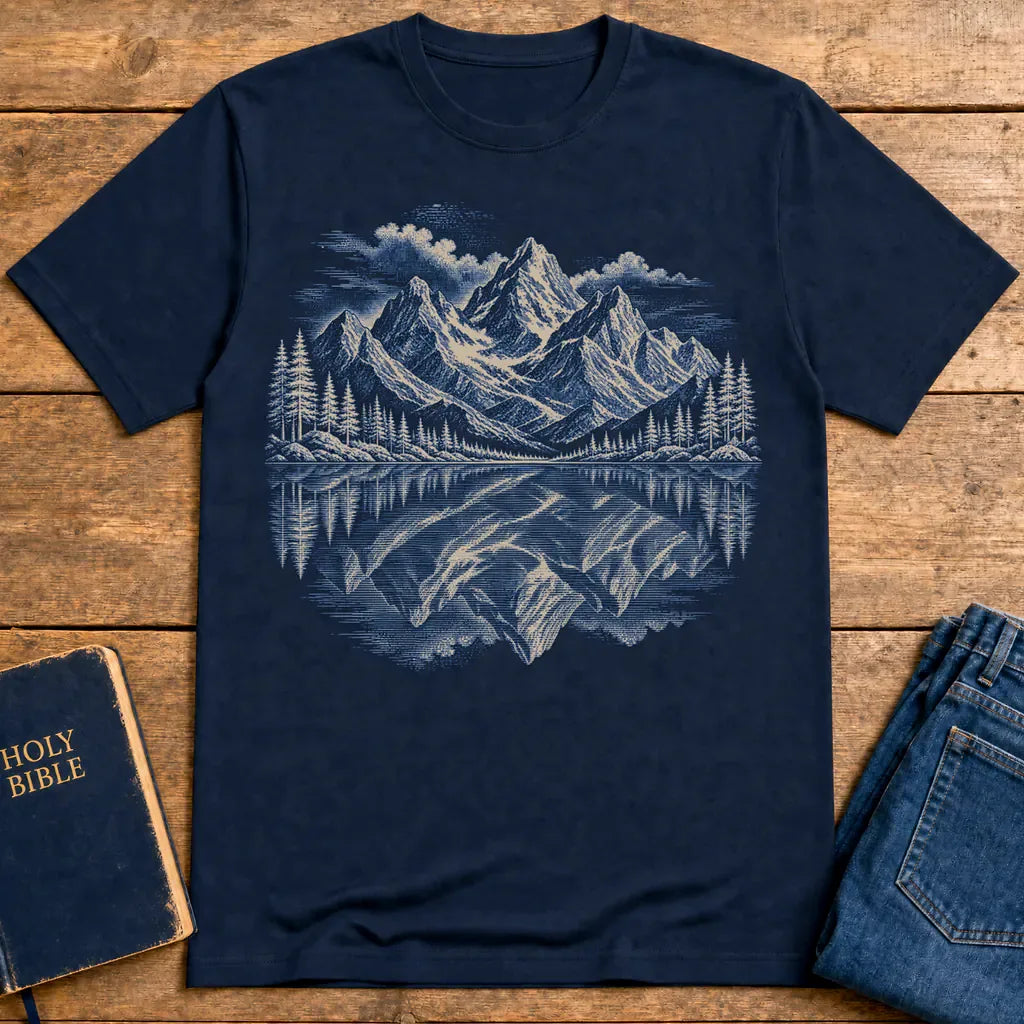 Praying Peaks Reflection T-Shirt - Navy
