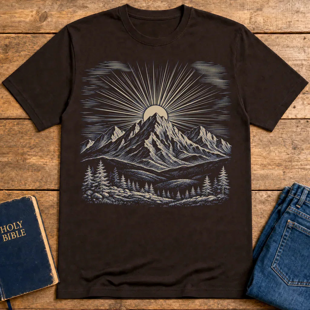 Radiant Mountain Sunrise T-Shirt - Dark Chocolate