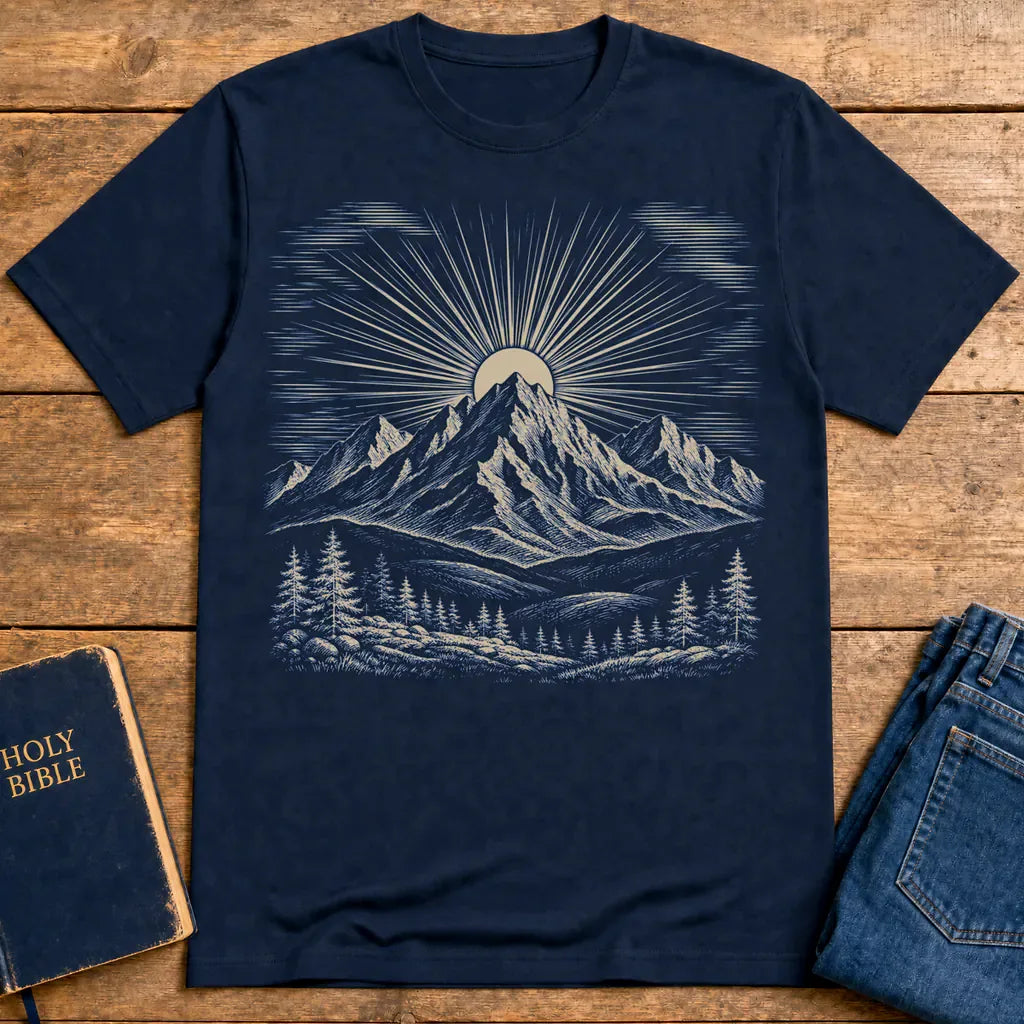 Radiant Mountain Sunrise T-Shirt - Navy