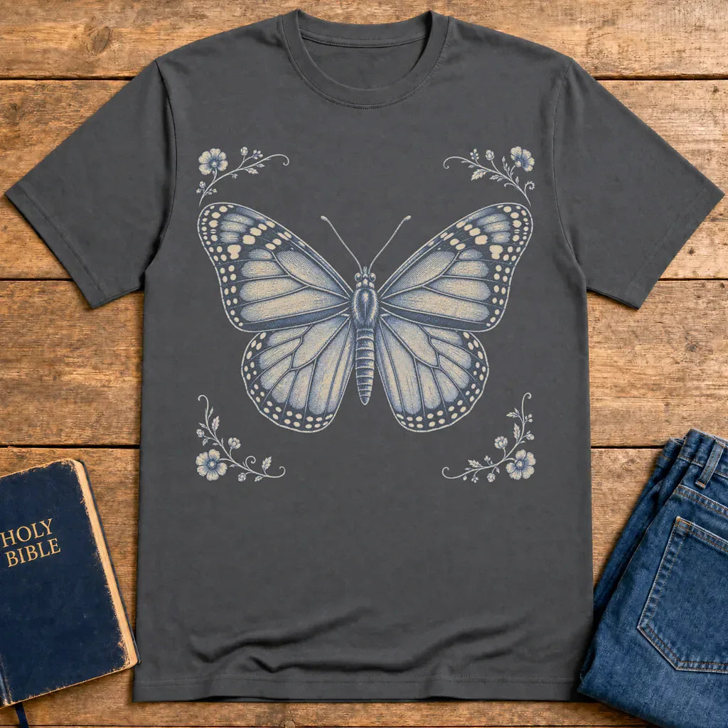 Golden Renewal Butterfly T-Shirt - Charcoal