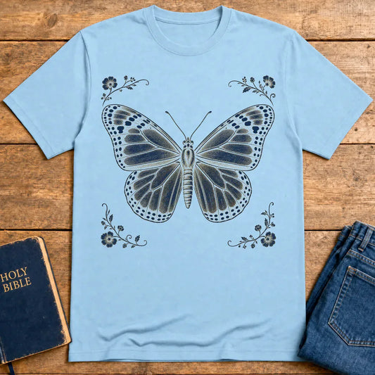Golden Renewal Butterfly T-Shirt - Light Blue