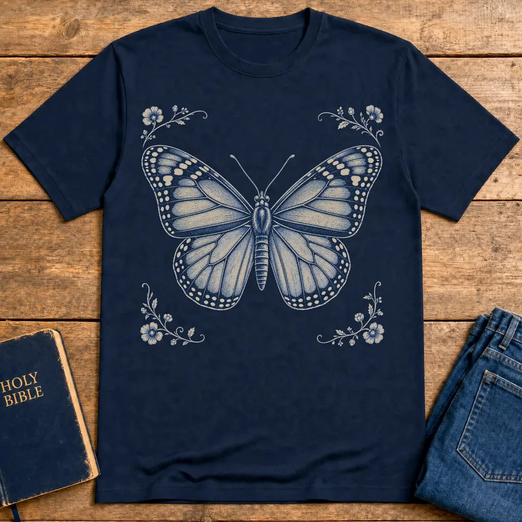 Golden Renewal Butterfly T-Shirt - Navy