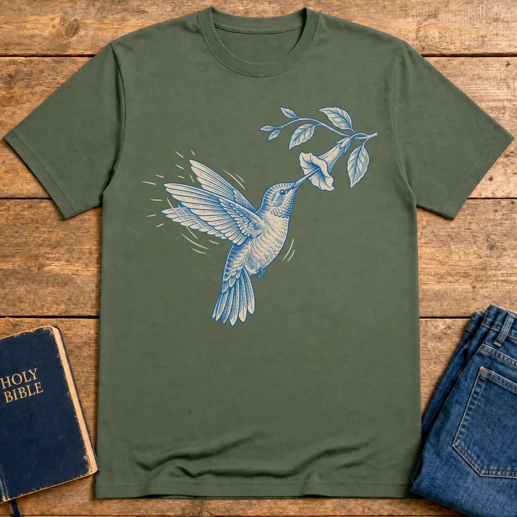 Graceful Hummingbird T-Shirt - Military Green