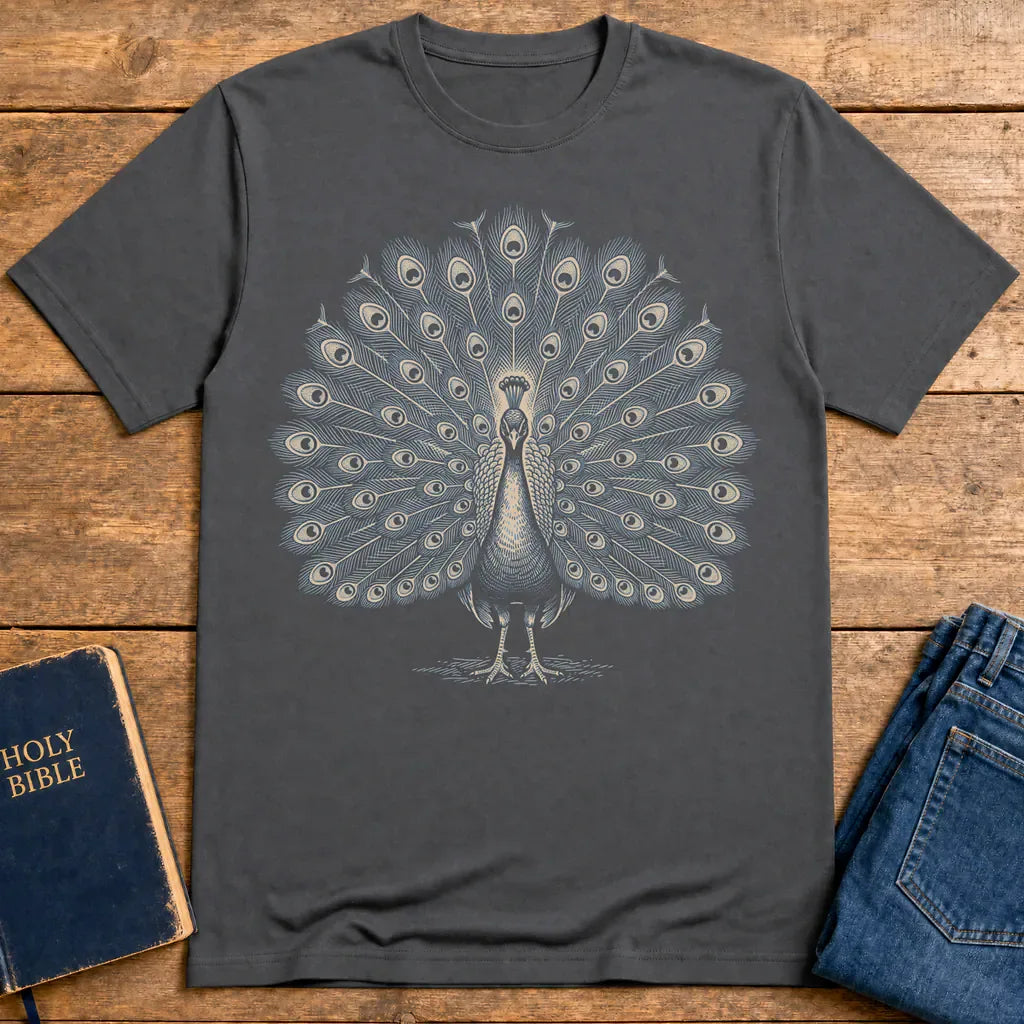 Majestic Glory Peacock T-Shirt - Charcoal