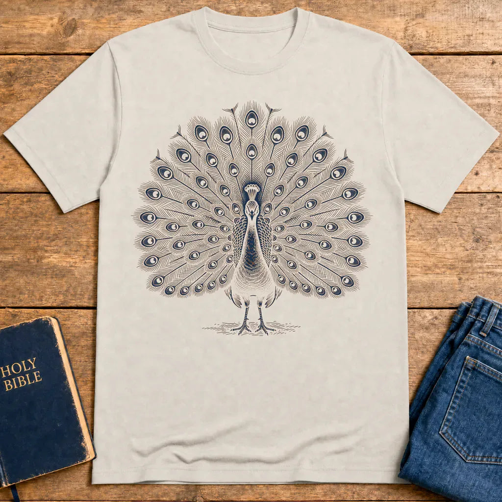 Majestic Glory Peacock T-Shirt - Ice Grey