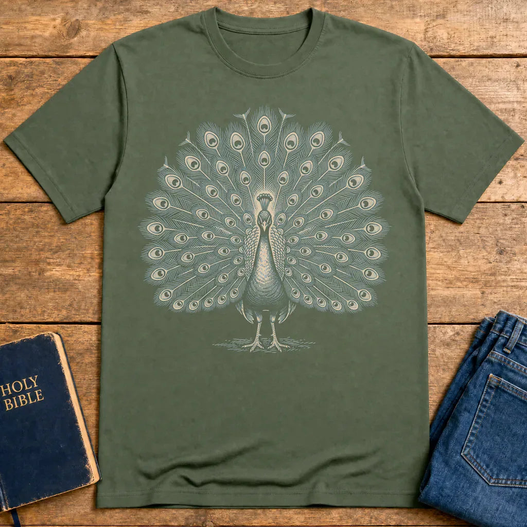 Majestic Glory Peacock T-Shirt - Military Green