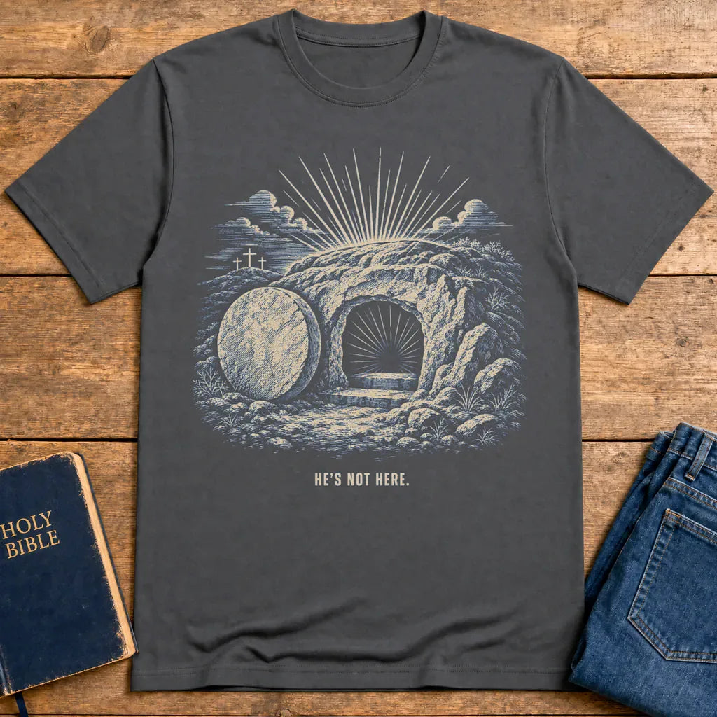 He’s Not Here Resurrection T-Shirt - Charcoal