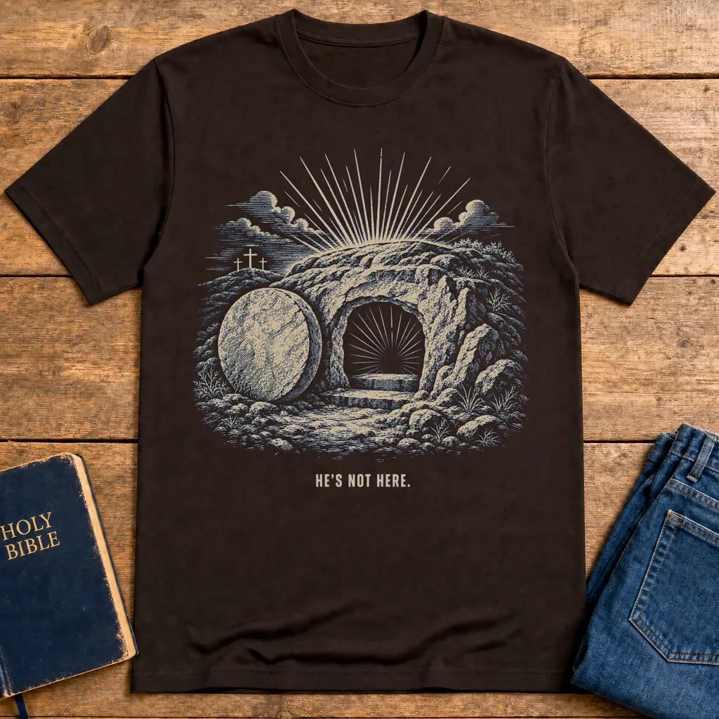 He’s Not Here Resurrection T-Shirt - Dark Chocolate