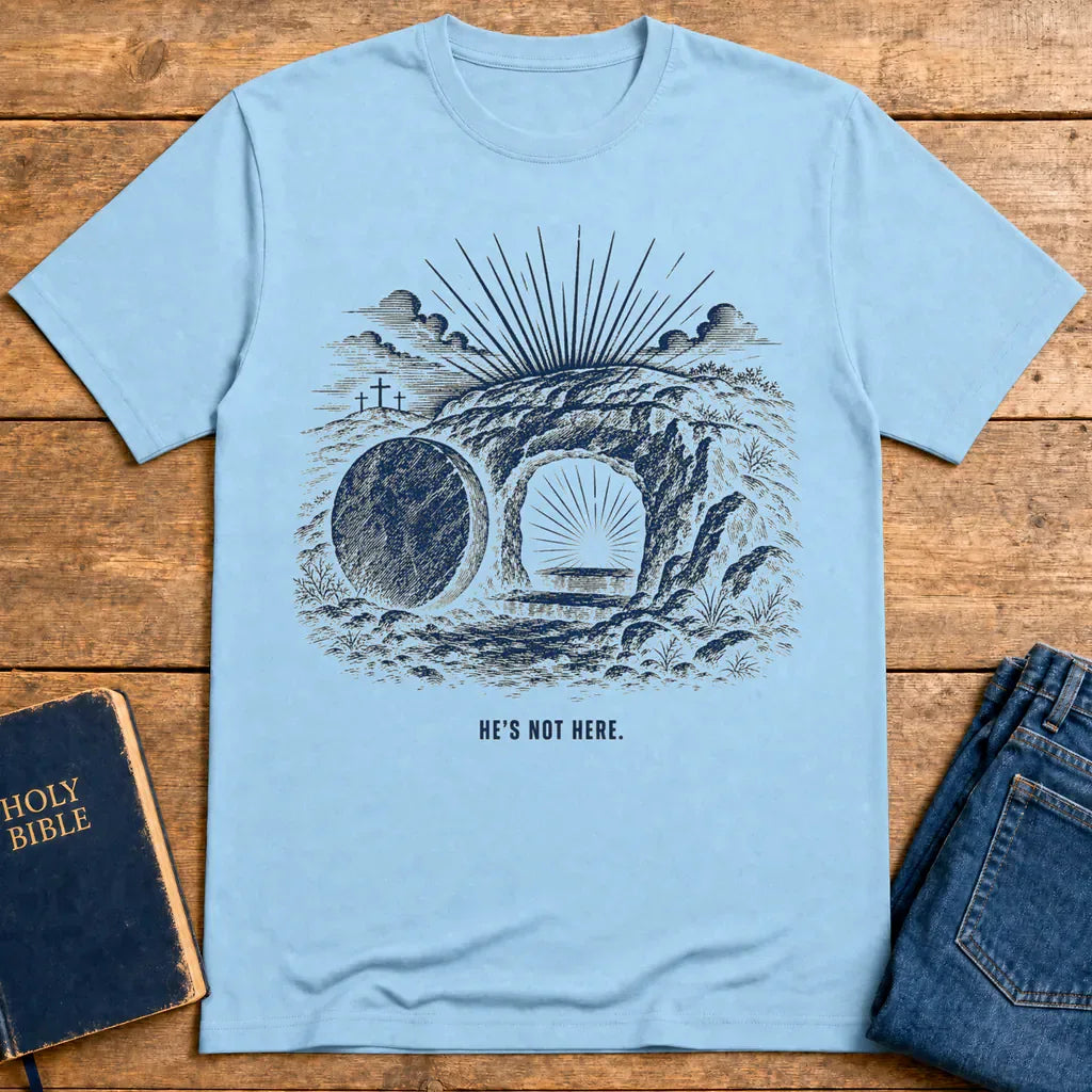 He’s Not Here Resurrection T-Shirt - Light Blue