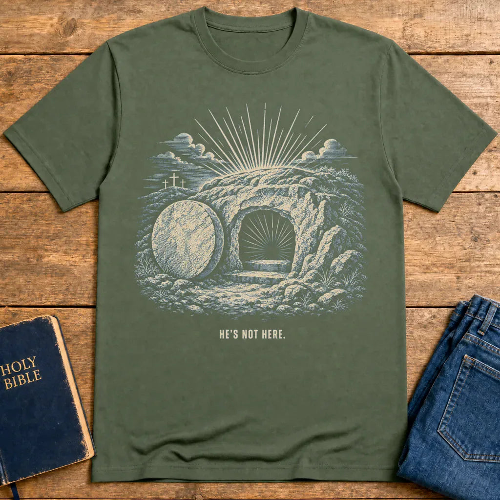 He’s Not Here Resurrection T-Shirt - Military Green