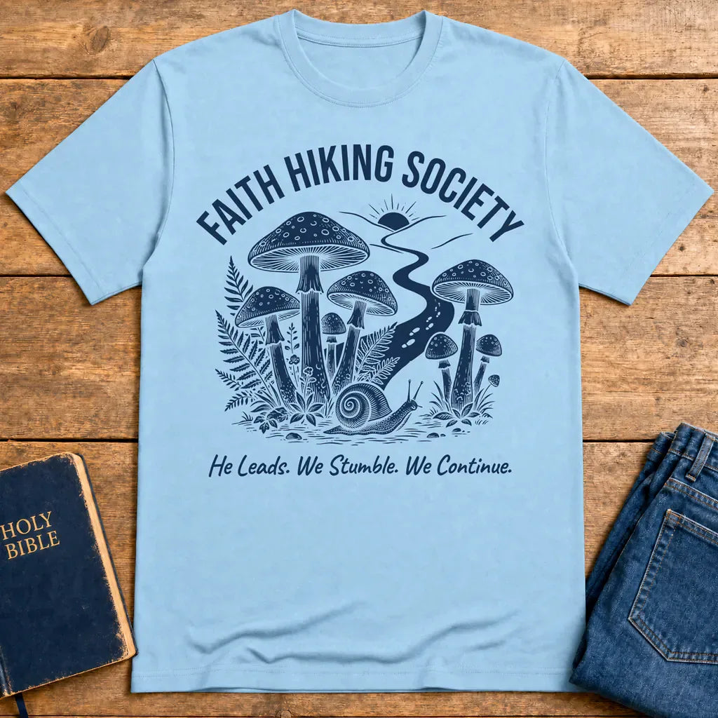 Faith Hiking Society T-Shirt - Light Blue