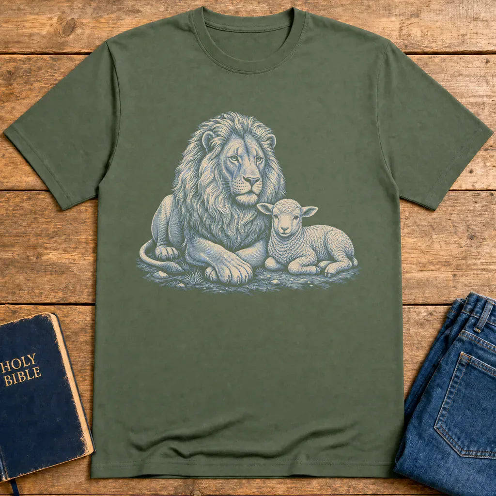 Lion and Lamb Peace T-Shirt - Military Green