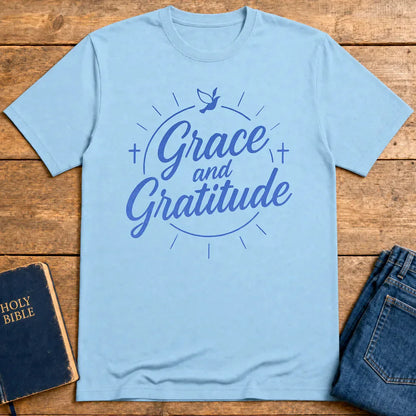 Grace and Gratitude T-Shirt - Light Blue