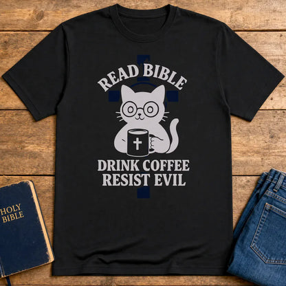 Read Bible Resist Evil Cat T-Shirt - Black