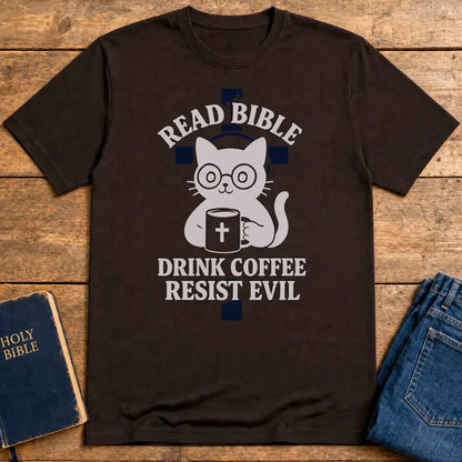 Read Bible Resist Evil Cat T-Shirt - Dark Chocolate
