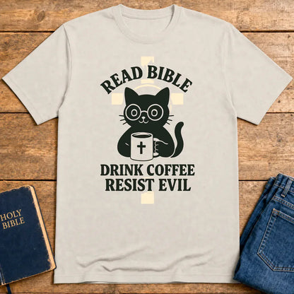Read Bible Resist Evil Cat T-Shirt - Ice Grey