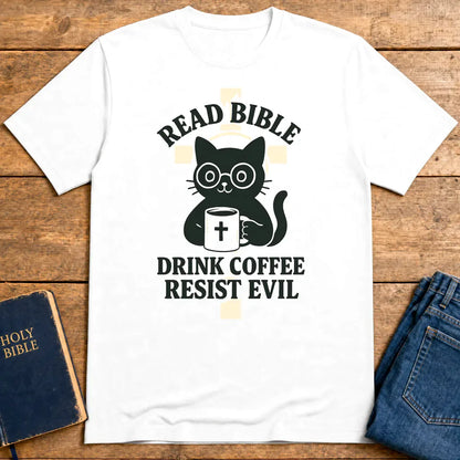 Read Bible Resist Evil Cat T-Shirt - White