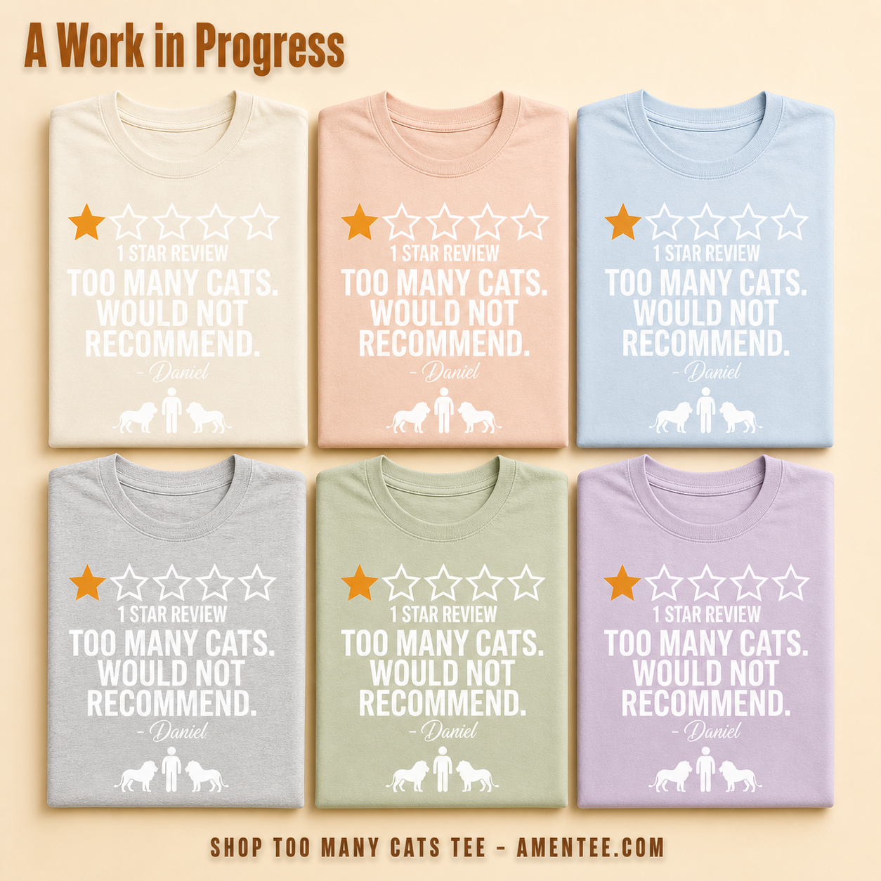 Too Many Cats One-Star Review T-Shirt_6color_grid