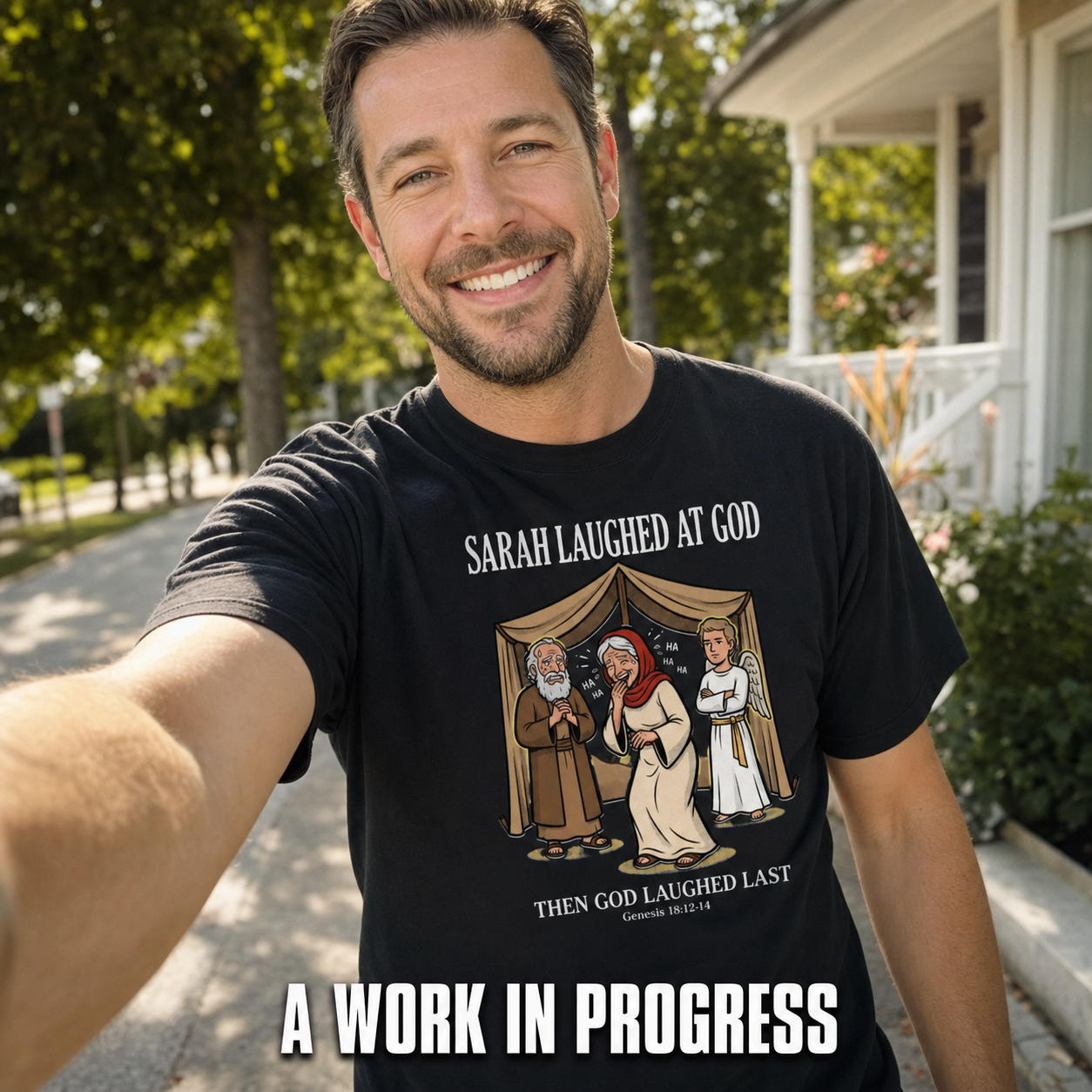 Sarah Laughed at God T-Shirt_ugc_outdoor