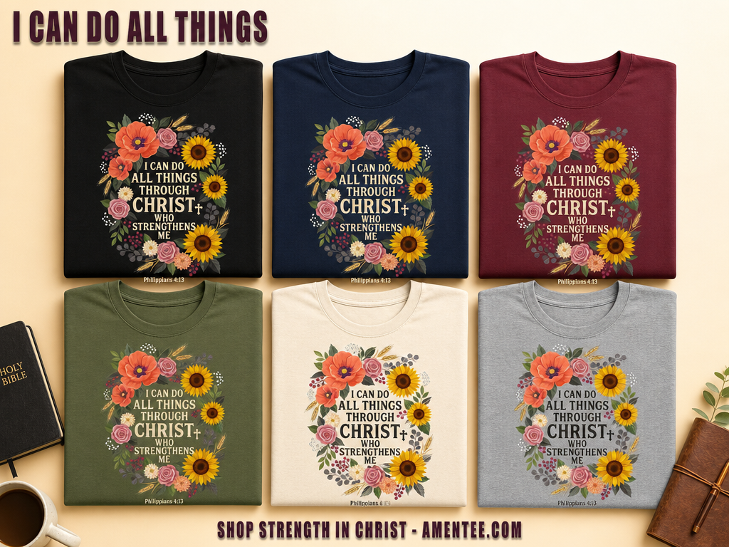 Strength in Christ Floral Wreath T-Shirt_6color_grid