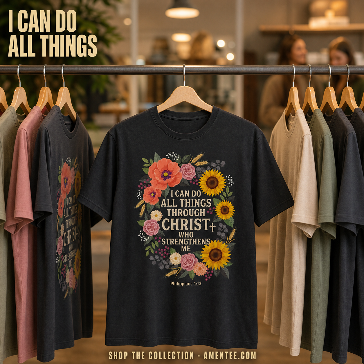 Strength in Christ Floral Wreath T-Shirt_boutique_rack