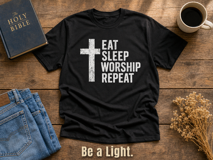 Eat Sleep Worship Repeat T-Shirt_style_flat