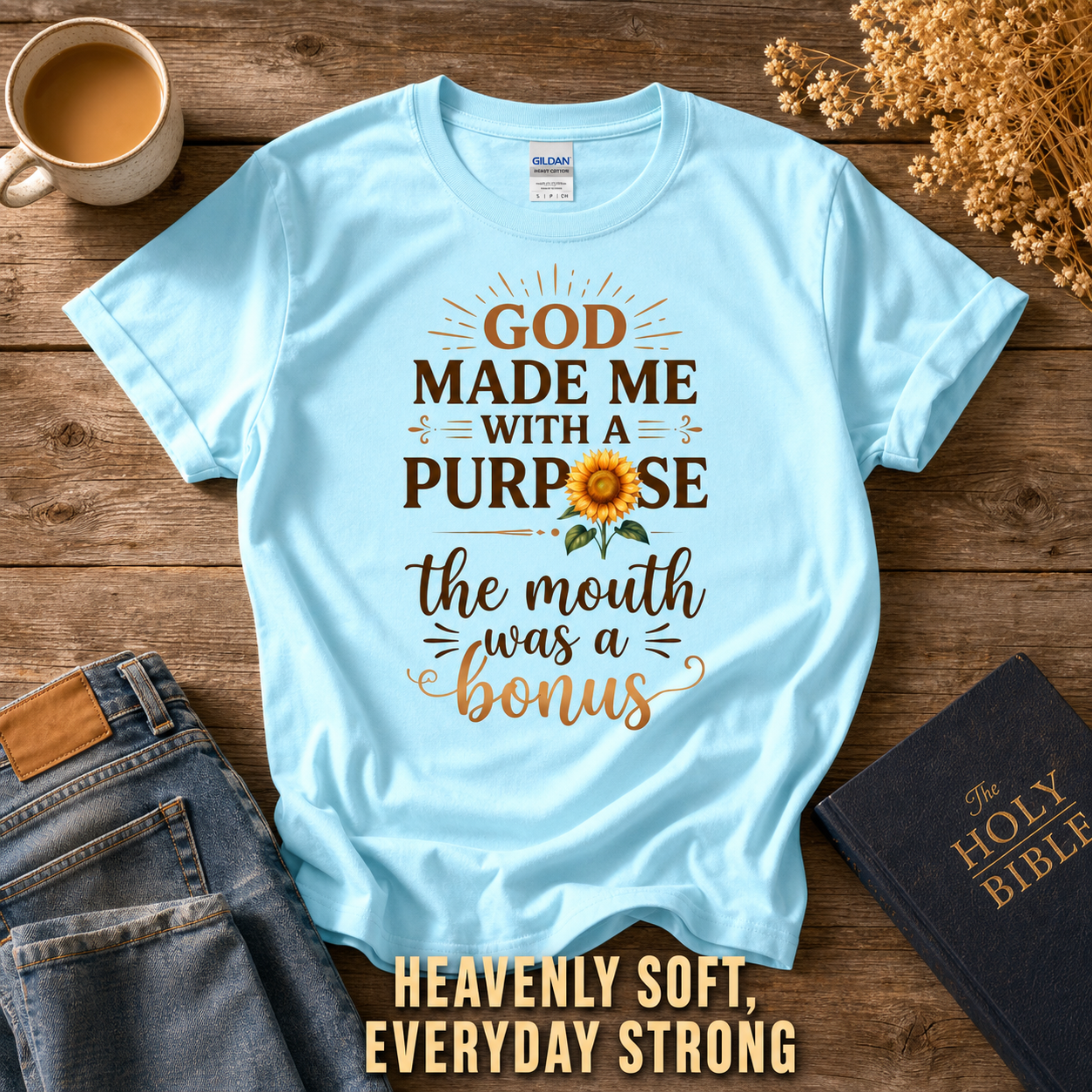 Purpose and Bonus Mouth T-Shirt_style_flat