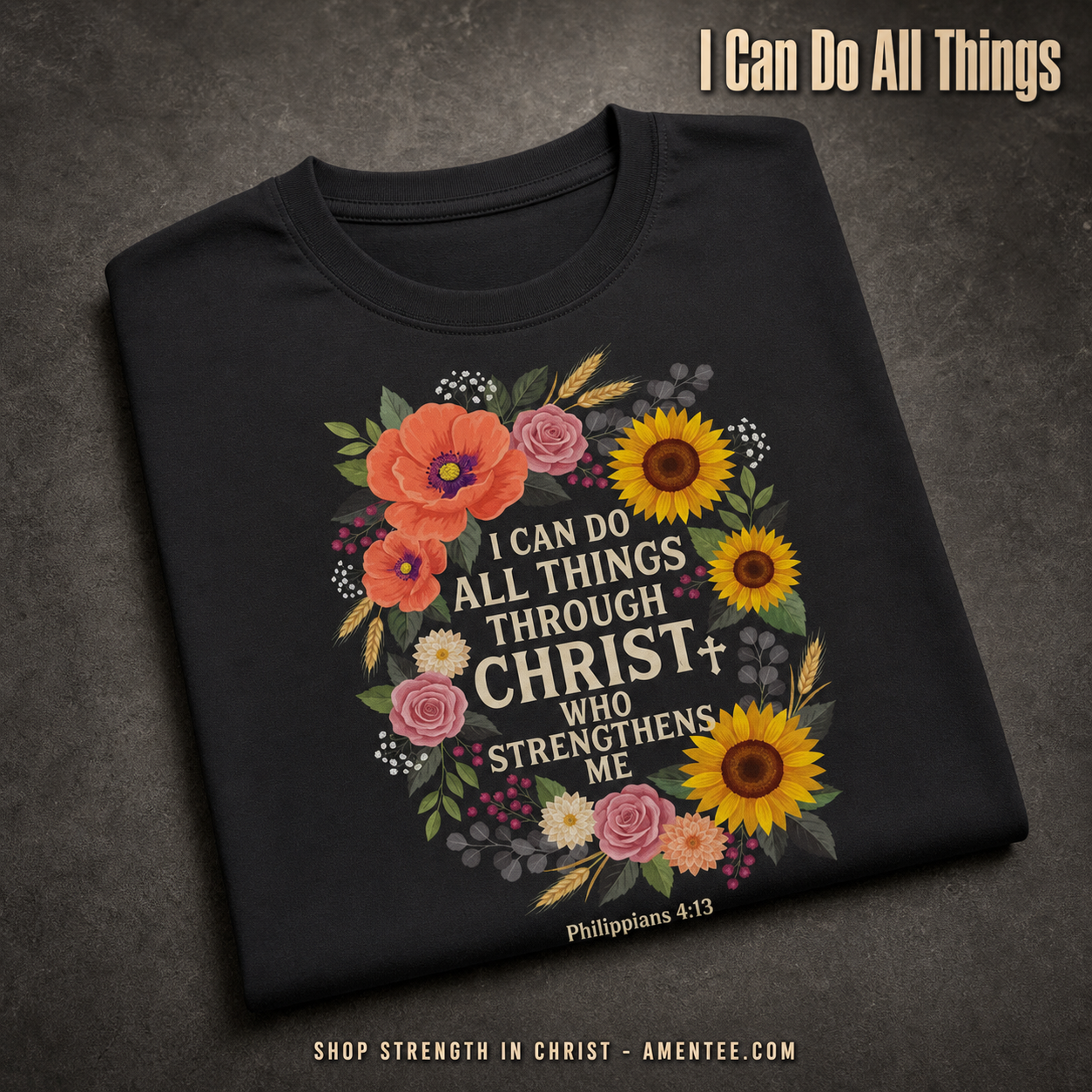 Strength in Christ Floral Wreath T-Shirt_fold_tilt