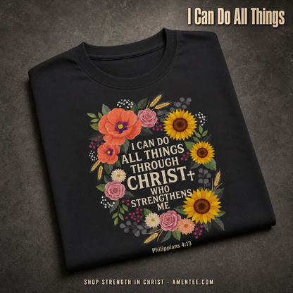 Strength in Christ Floral Wreath T-Shirt_fold_tilt