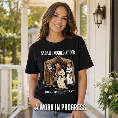 Sarah Laughed at God T-Shirt_active_outdoor