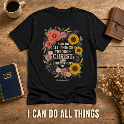 Strength in Christ Floral Wreath T-Shirt_style_flat