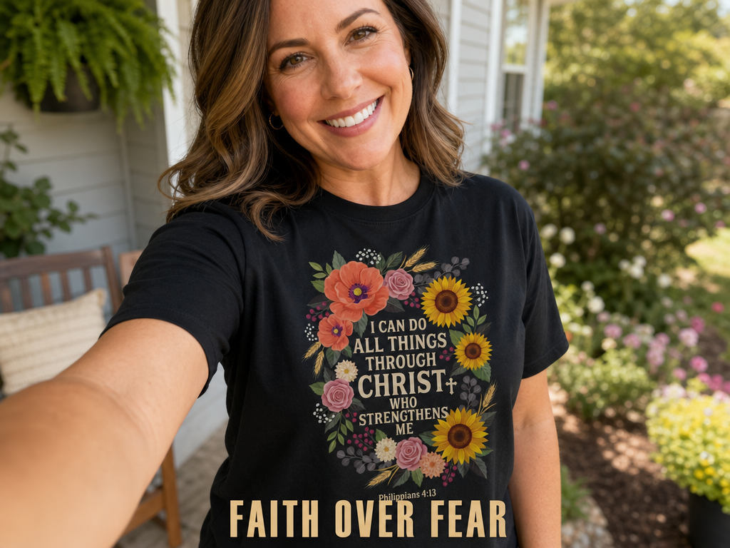 Strength in Christ Floral Wreath T-Shirt_ugc_outdoor